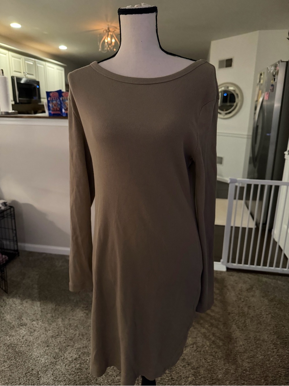 Universal Thread Long Sleeve Scoop Neck Knit Dress in Taupe